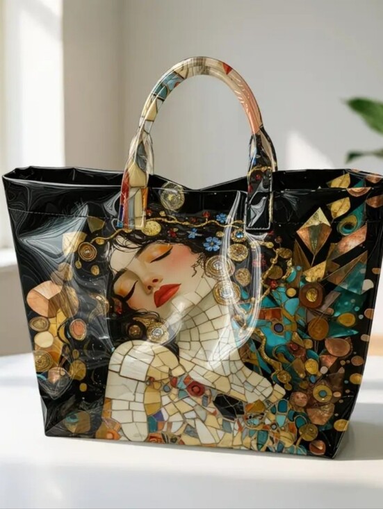 The Unbranded Brand Handbags - Beautiful Mosaic Artsy Style Female Portriat Pictire Jand Tote Bag